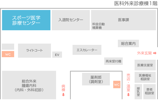 北海道大学病院 スポーツ医学診療センターのフロアマップ